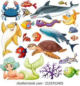 Different types of sea animals illustration