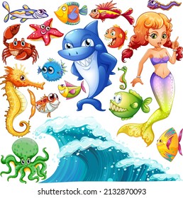 Different types of sea animals illustration
