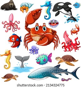 Different Types Sea Animals Illustration Stock Vector (Royalty Free ...