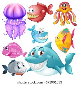 Diferentes tipos de ilustraciones de animales marinos