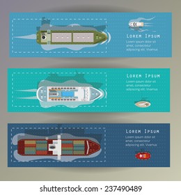 Different types of ships. Banners set.