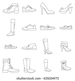 Different types shoes  Contour an image formed thin lines
