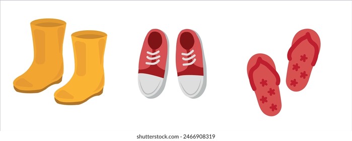 Different types of shoes, slippers for different seasons. Vector illustration