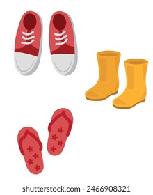 Different types of shoes, slippers for different seasons. Vector illustration
