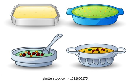 Different types of soup isolated on white background