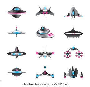 Different types of spaceships - vector illustration