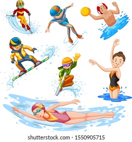 Different types of sports on white background illustration
