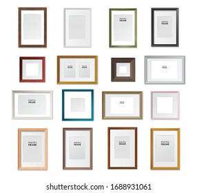 Different types square and rectangular picture frames various sizes material texture color realistic mockup set vector illustration               