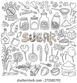 Different types of sugar. Simple hand drawn sketch style vector illustrations isolated over white background