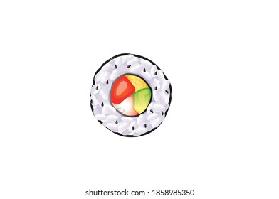 Different types of Sushi close up Japanese Asian Food vector illustration isolated on white background