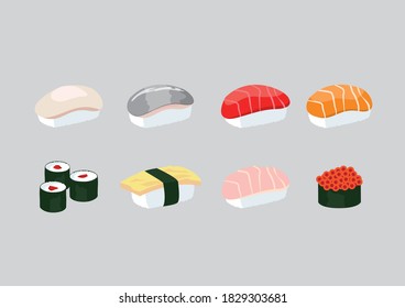 Diferentes tipos de ilustraciones de sushi