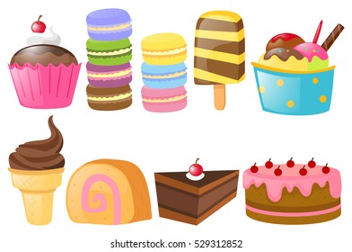 Different types of sweet desserts illustration