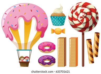 Different types of sweets illustration