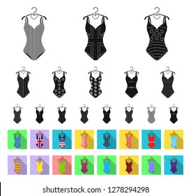 Different types of swimsuits black,flat icons in set collection for design. Swimming accessories vector symbol stock web illustration.