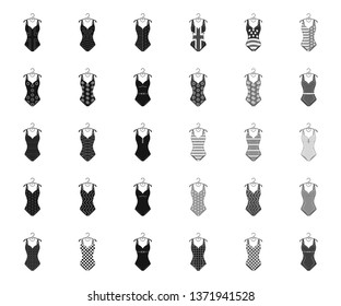 Different types of swimsuits black.mono icons in set collection for design. Swimming accessories vector symbol stock web illustration.