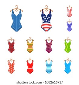 Different types of swimsuits cartoon icons in set collection for design. Swimming accessories vector symbol stock web illustration.