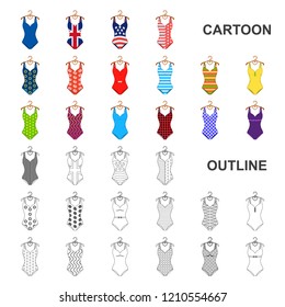 Different types of swimsuits cartoon icons in set collection for design. Swimming accessories vector symbol stock web illustration.