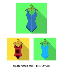 Different types of swimsuits flat icons in set collection for design. Swimming accessories vector symbol stock web illustration.