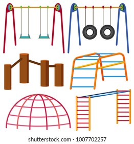 Different types of swing and monkeybars illustration