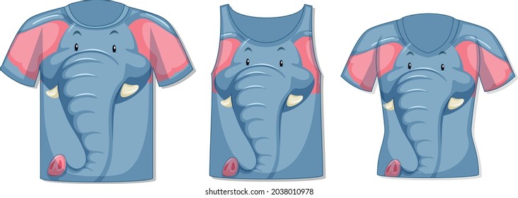 Different types of tops with elephant pattern illustration