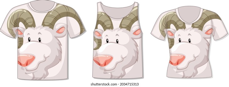 Different types of tops with goat pattern illustration