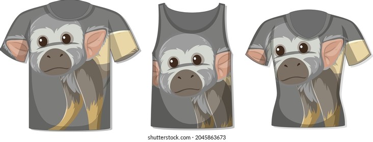 Different types of tops with monkey pattern illustration