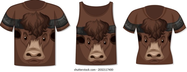 Different types of tops with ox pattern illustration