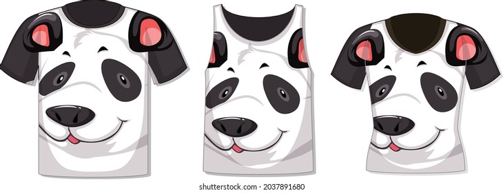 Different types of tops with panda pattern illustration