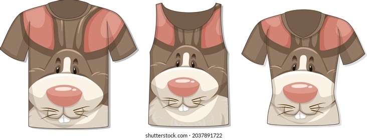 Different types of tops with rabbit pattern illustration