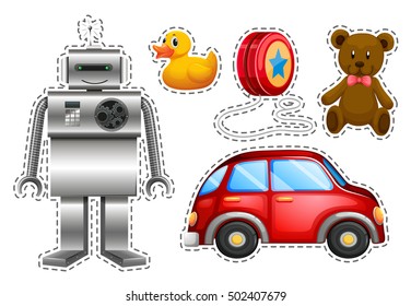 Different types of toys illustration