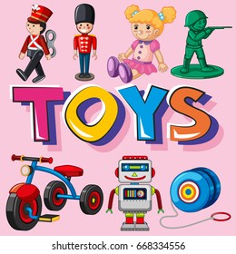 Different types of toys illustration