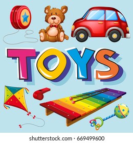 Different types of toys illustration