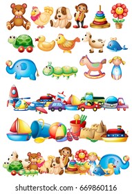 Different types of toys illustration