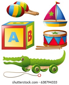 Different types of toys in set illustration