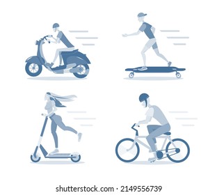 Different types of transport bike moto skate scooter