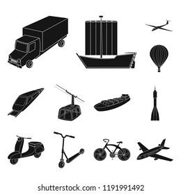Different types of transport black icons in set collection for design. Car and ship vector symbol stock web illustration.