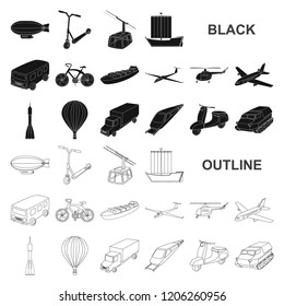 Different types of transport black icons in set collection for design. Car and ship vector symbol stock web illustration.