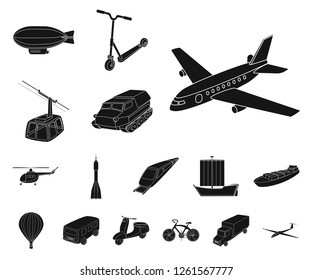 Different types of transport black icons in set collection for design. Car and ship vector symbol stock web illustration.