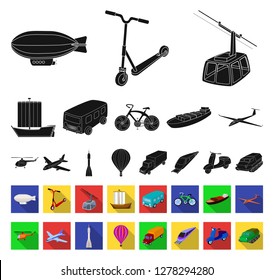 Different types of transport black,flat icons in set collection for design. Car and ship vector symbol stock web illustration.