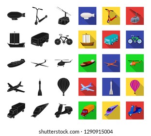 Different types of transport black,flat icons in set collection for design. Car and ship vector symbol stock web illustration.