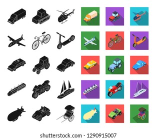 Different types of transport black,flat icons in set collection for design. Car and ship isometric vector symbol stock web illustration.