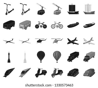 Different types of transport black,monochrome icons in set collection for design. Car and ship vector symbol stock web illustration.