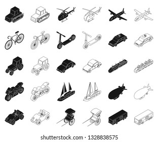 Different types of transport black,outline icons in set collection for design. Car and ship isometric vector symbol stock web illustration.