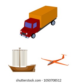 Different types of transport cartoon icons in set collection for design. Car and ship vector symbol stock web illustration.
