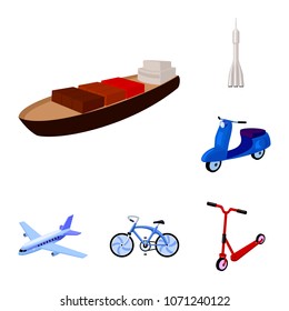 Different types of transport cartoon icons in set collection for design. Car and ship vector symbol stock web illustration.