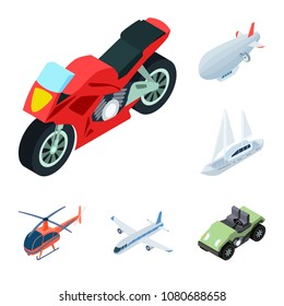 Different types of transport cartoon icons in set collection for design. Car and ship isometric vector symbol stock web illustration.