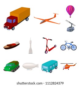 Different types of transport cartoon icons in set collection for design. Car and ship vector symbol stock web illustration.