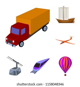 Different types of transport cartoon icons in set collection for design. Car and ship vector symbol stock web illustration.