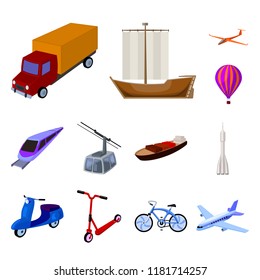Different types of transport cartoon icons in set collection for design. Car and ship vector symbol stock web illustration.