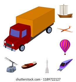 Different types of transport cartoon icons in set collection for design. Car and ship vector symbol stock web illustration.